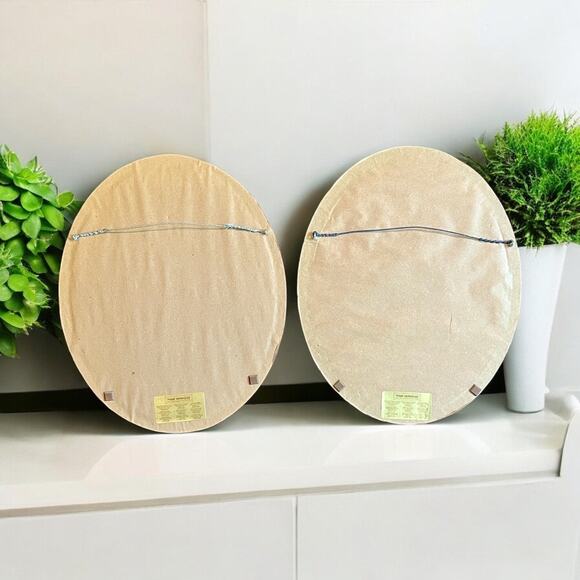 Vintage Needlepoint Silhouette Pair-Oval Gold Frame-Wall Art-Embroidery-Portrait - Picture 6 of 7